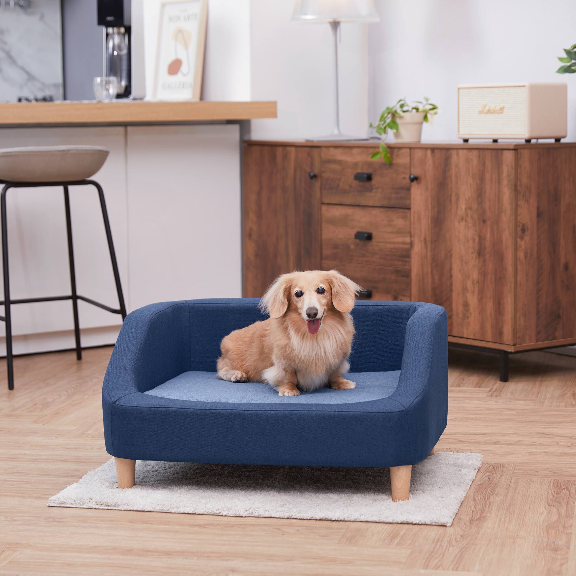Front. Teamson - Teamson Pets 15.51" Bennett Elevated Linen Sofa Pet Daybed for Small and Medium Dogs, Navy - Navy.