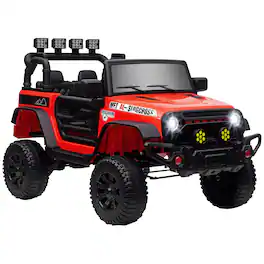 Qaba - 12V Ride on Truck, Electric Car for Kids, Battery Powered Car, Parent Remote, 4 Suspension Wheels, Music Horn LED Lights
