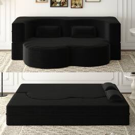 GOODSILO - Convertible Plush Corduroy Floor Sleeper Sofa with Dual Pillows for Living Room and Guest Use - Black