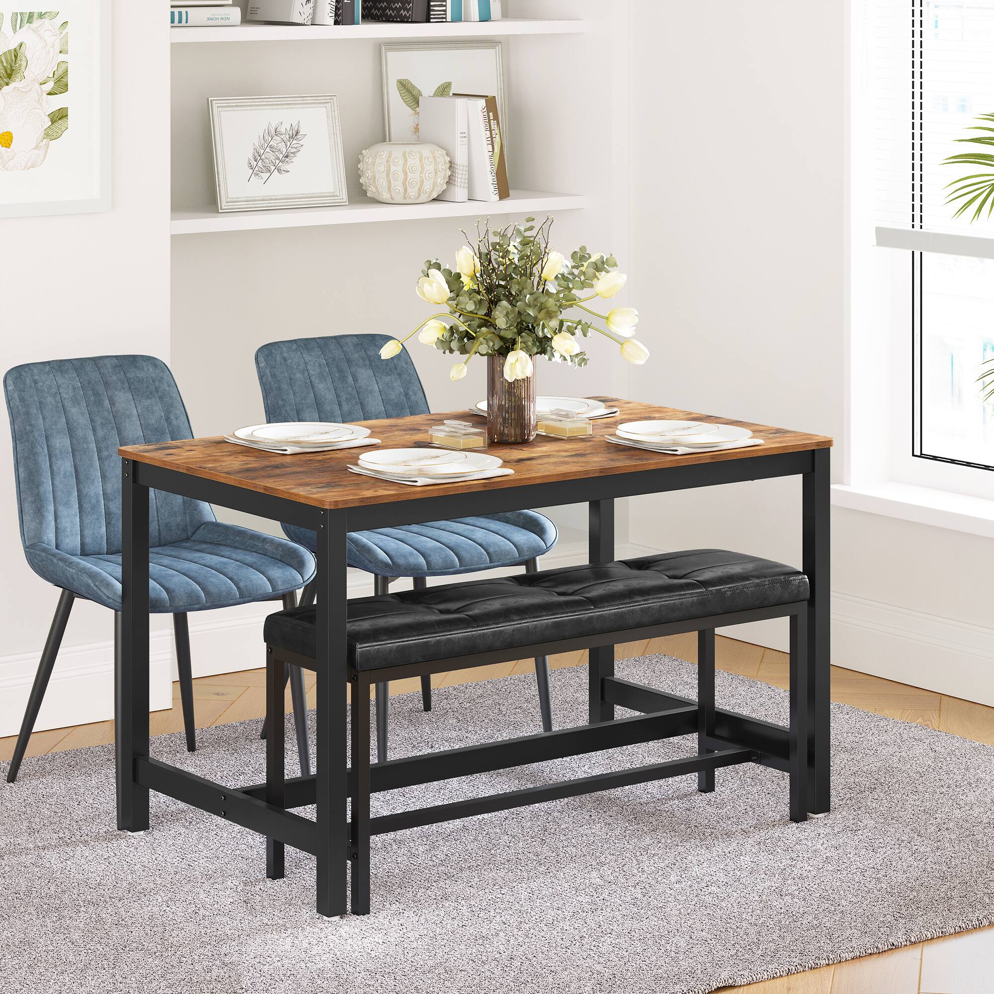 Alt View 1. Songmics Home - Dining Table Bench, Ottoman Bench with PU Leather Padded Seat, Steel Frame, 42.5 x 12.8 x 18.9 Inches, Hallway, Bedroom - Black.