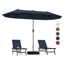 Mondawe - 13 Feet Double-Sided Patio Twin Table Umbrella with Crank Handle - Navy