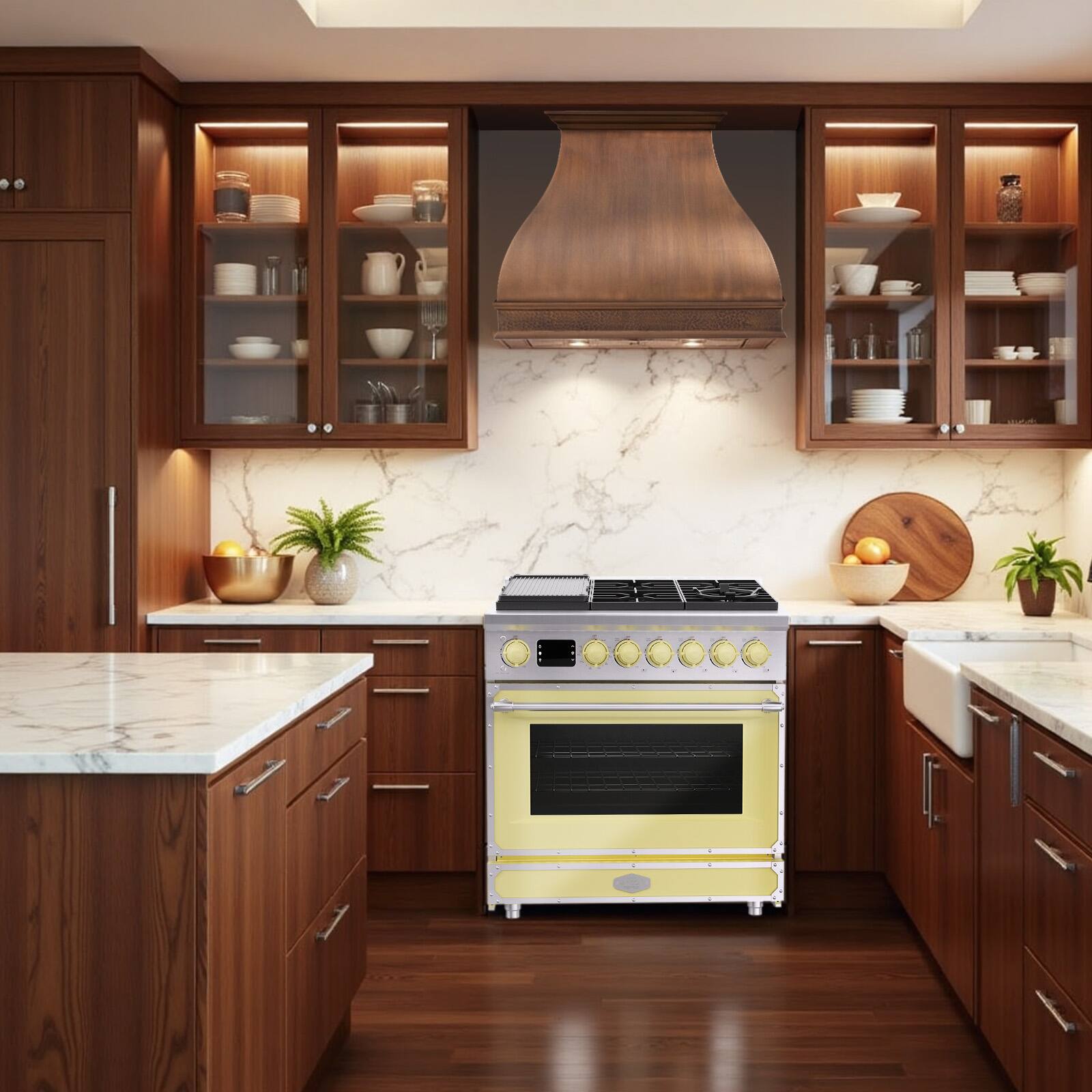Alt View 8. Akicon - Akicon 4.2 Cu.ft Freestanding Gas Rapid Convection Range with 6 Sealed Burners and Cast Iron Grates in Cream Yellow - Cream Yellow.