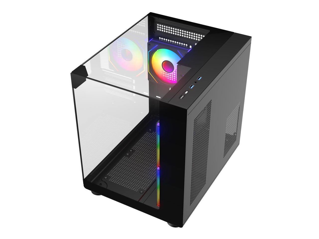 Alt View 5. DIYPC - DIYPC ARGB-DC100-BK Black Micro ATX Case w/ 3 ARGB PWM Fans - Black.