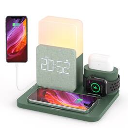 Luckbyte - 4-in-1 Wireless Charging Station with Alarm Clock, Foldable Fast Charger for iPhone 14-11, Apple Watch & AirPods Pro - Green