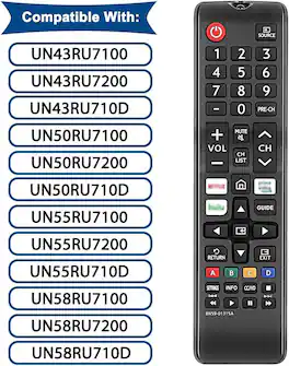 VINABTY - BN59-01315A Replace Remote Fits for Samsung Samsung 4K Crystal UHD 6/7/8/9/TU-7000 Series Smart TV UN43RU7100 - Black