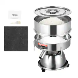 VEVOR - Automatic Electric Vibrating Sieve, Stainless Steel Sifter Shaker Machine with 40+60 Mesh, 45W Automatic Sifter Machine - Silver