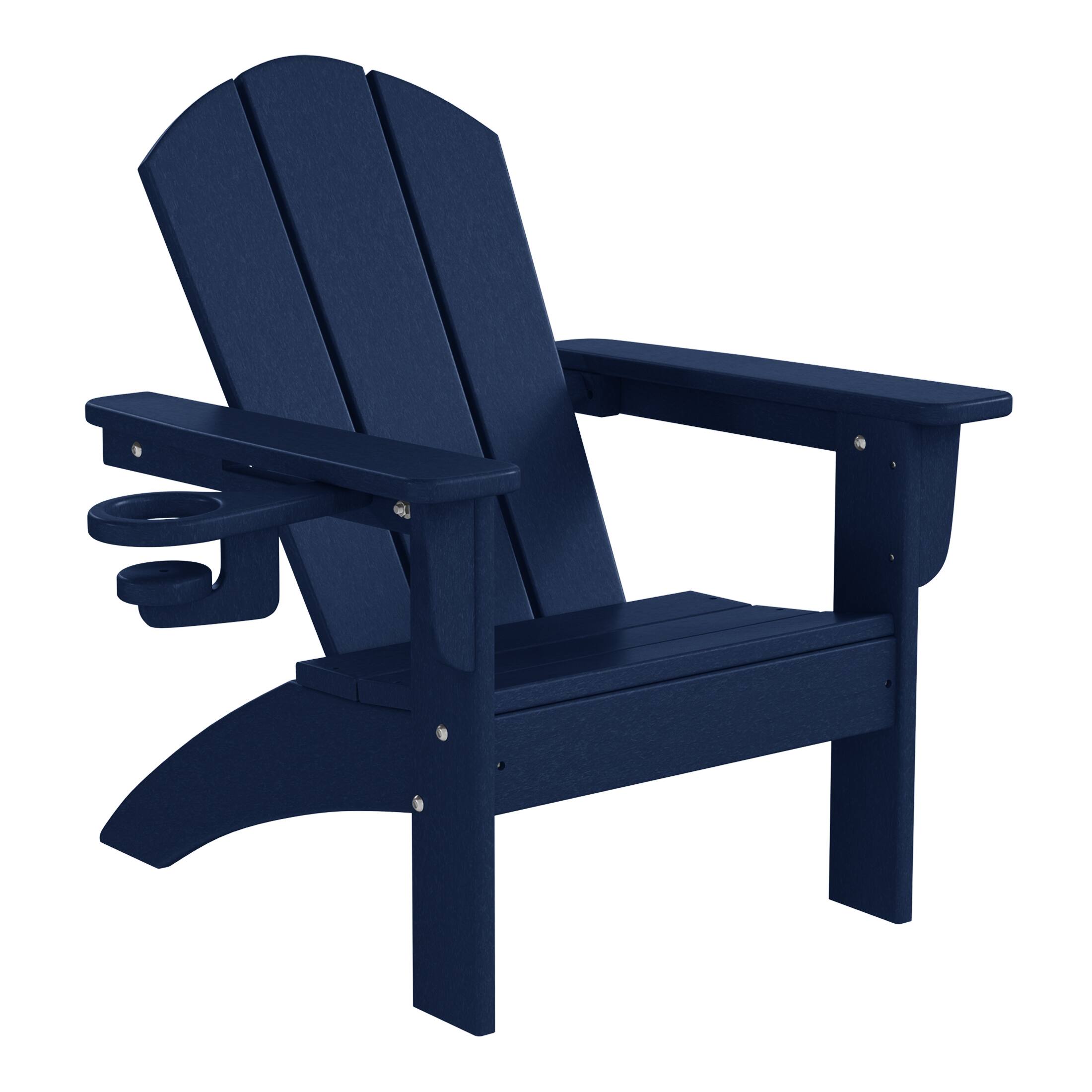 Left. WestinTrends - WestinTrends Malibu 3-Piece Kids HDPE Adirondack Chairs Set with Square Side Table and Cup Holders - Navy Blue.