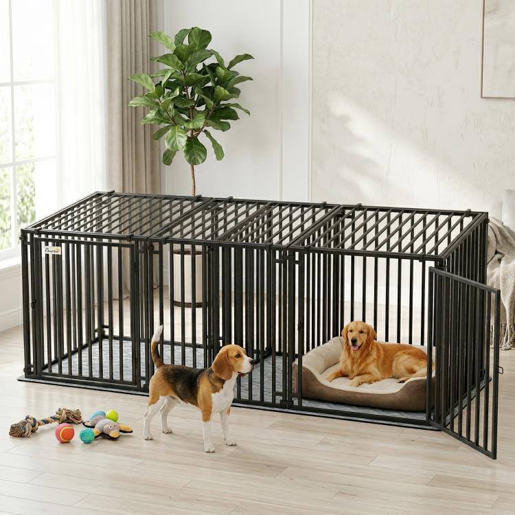 Alt View 2. PULUZ - 83 inchL Heavy Duty Dog Crate, Extra Large Dog Kennel with Divider and Mat for Large Breeds, Modular Puppy Playpen.