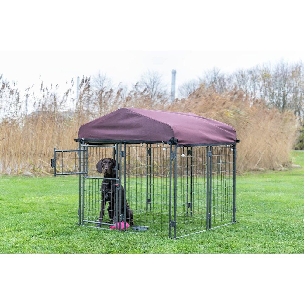 Angle. TRIXIE - Deluxe Outdoor Dog Kennel - Black/Burgundy.