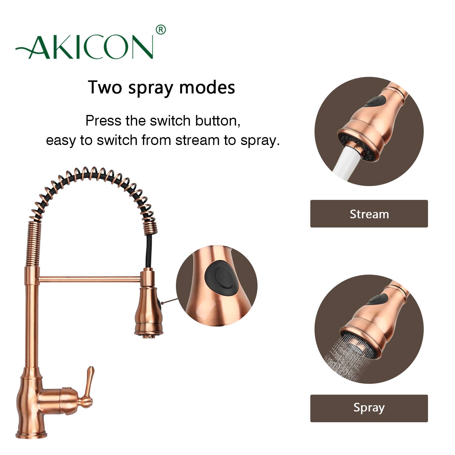 AKICON®

Two spray modes

Press the switch button, easy to switch from stream to spray.

Stream

Spray
