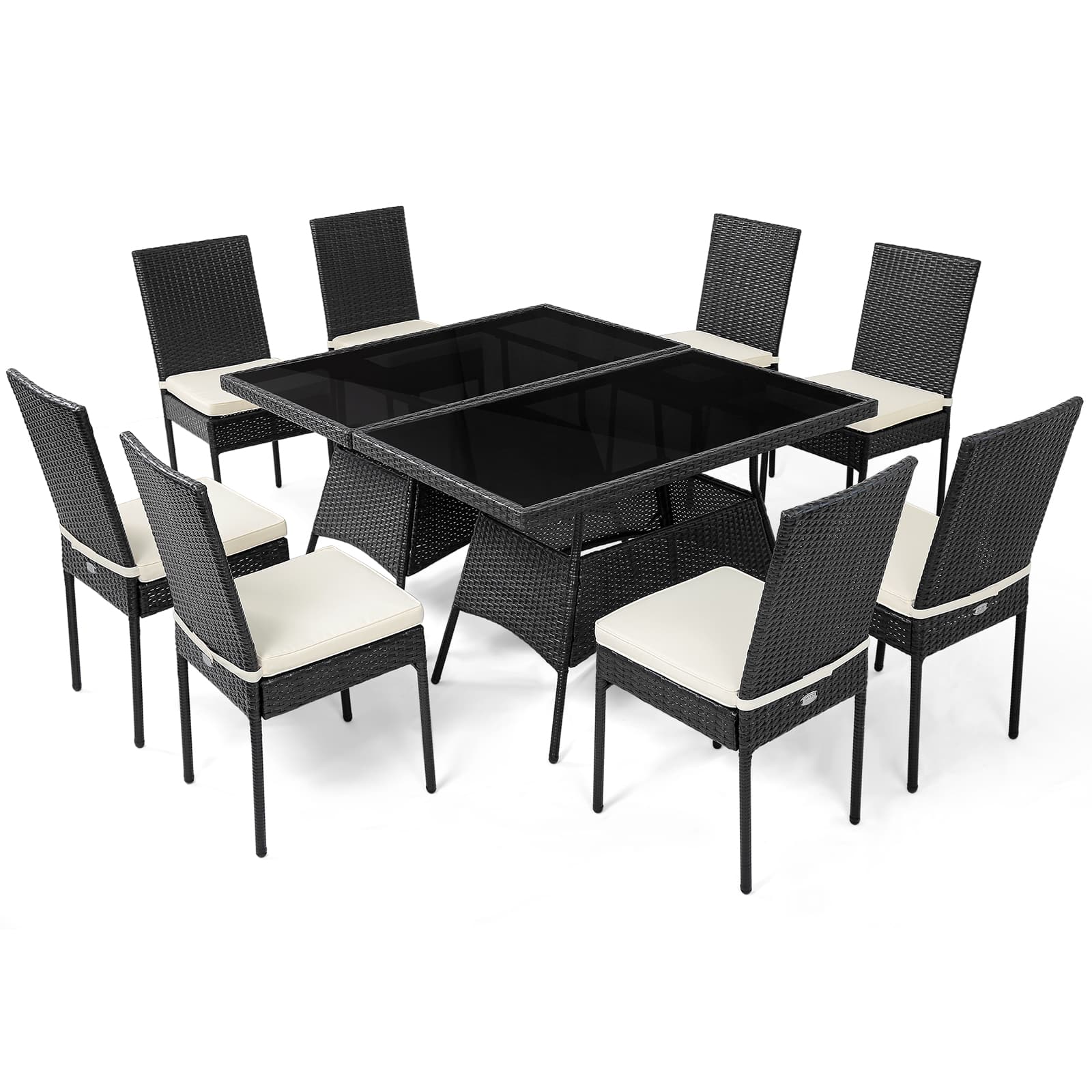 Gymax - 10PCS Rattan Dining Set Cushioned Chair Table w/ Glass Top Furniture Patio - Black price history on PriceWatchPro