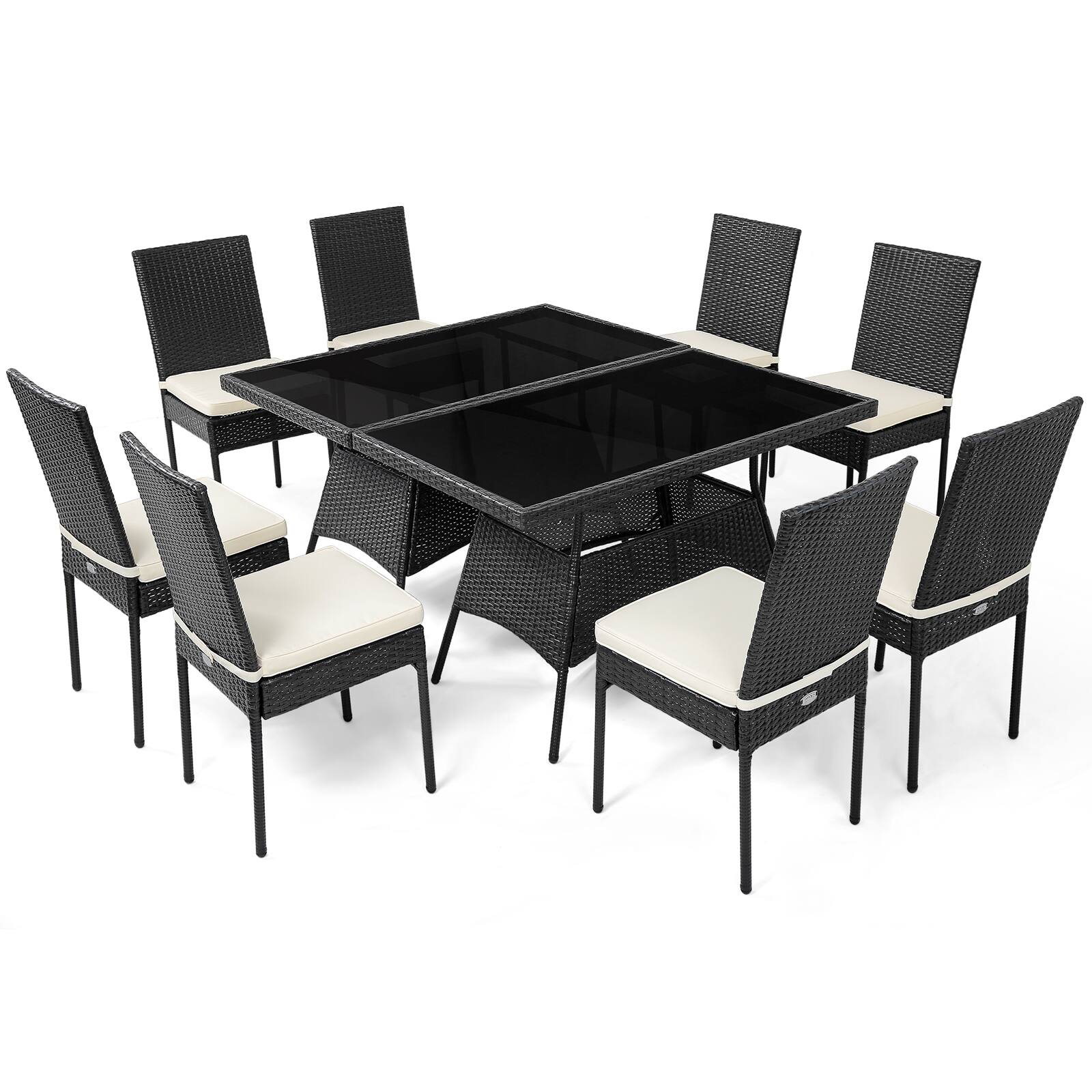 Front. Gymax - Gymax 10PCS Rattan Dining Set Cushioned Chair Table w/ Glass Top Furniture Patio - Black.