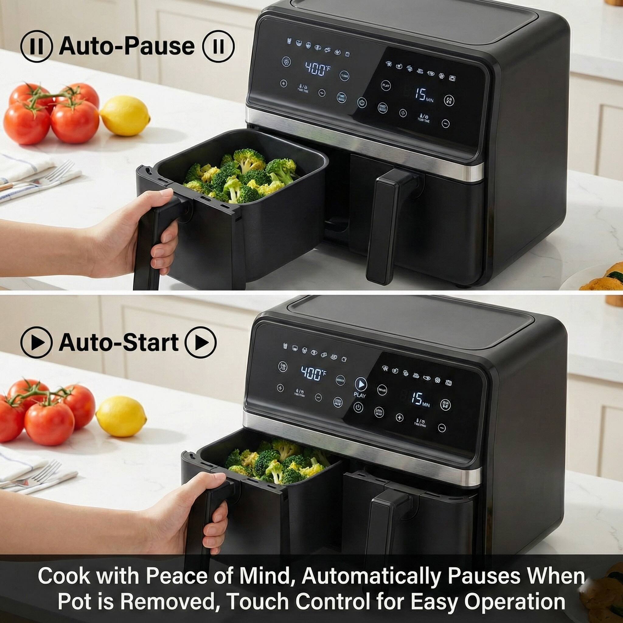 - Auto-Pause
- Auto-Start
- Cook with Peace of Mind, Automatically Pauses When Pot is Removed, Touch Control for Easy Operation