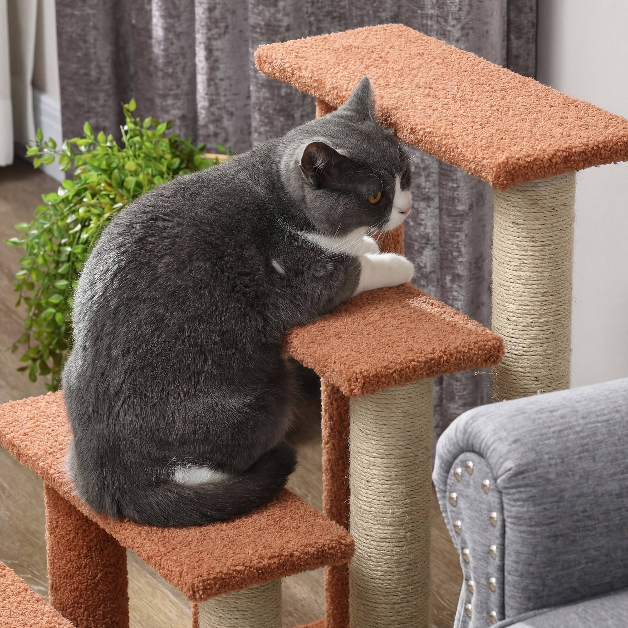Alt View 7. Pawhut - Levels Cat Steps with Scratching Posts for High Bed - Brown.