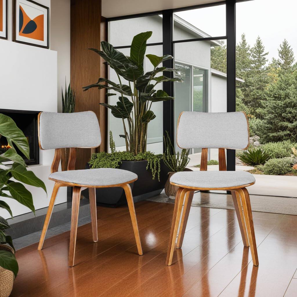 Left. JETRANSPORT - Jaguar Mid Century Modern Dining Accent Chair For Kitchen Table Desk Vanity In Grey Fabric And Walnut Wood ... - Green/Walnut Single.