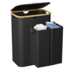 Front. Tooloton - 160L Dual Section Collapsible Laundry Hamper with Lid, Removable Bags, Bamboo Handles, Black - Black.
