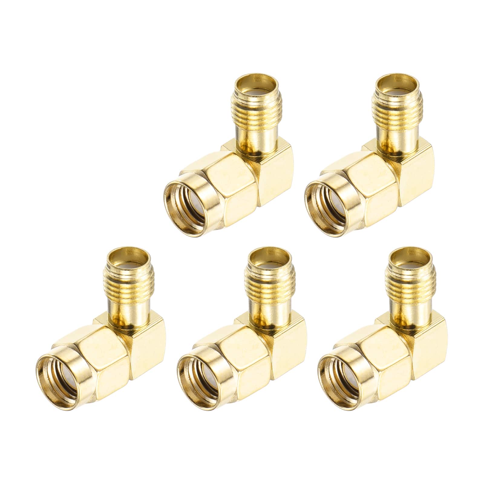 Unique Bargains - 5pcs 90° Type SMA Right Angle Adapters 50 Ohm for Antennas/Test Bench/Router - Gold