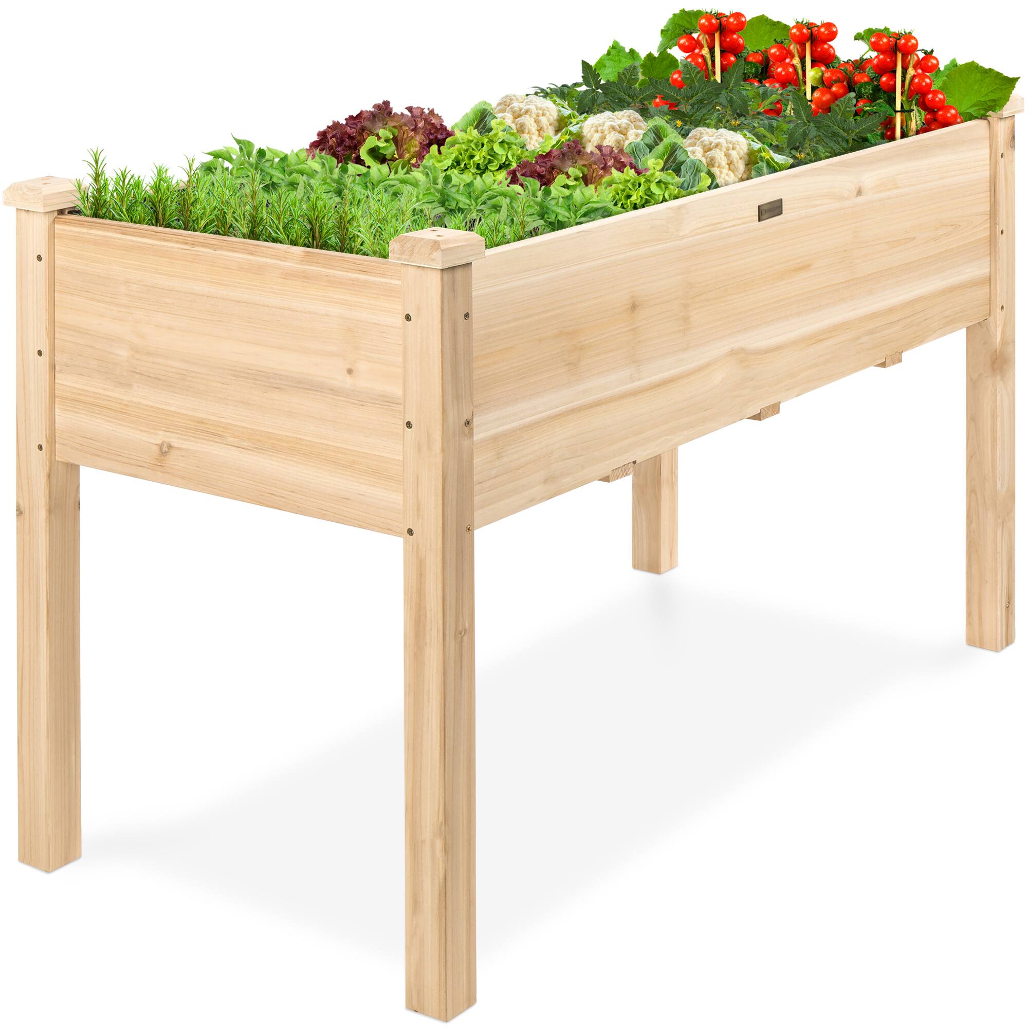 Best Choice Products - 48x24x30in Raised Garden Bed, Elevated Wooden Planter for Yard w/ Foot Caps, Liner - Natural