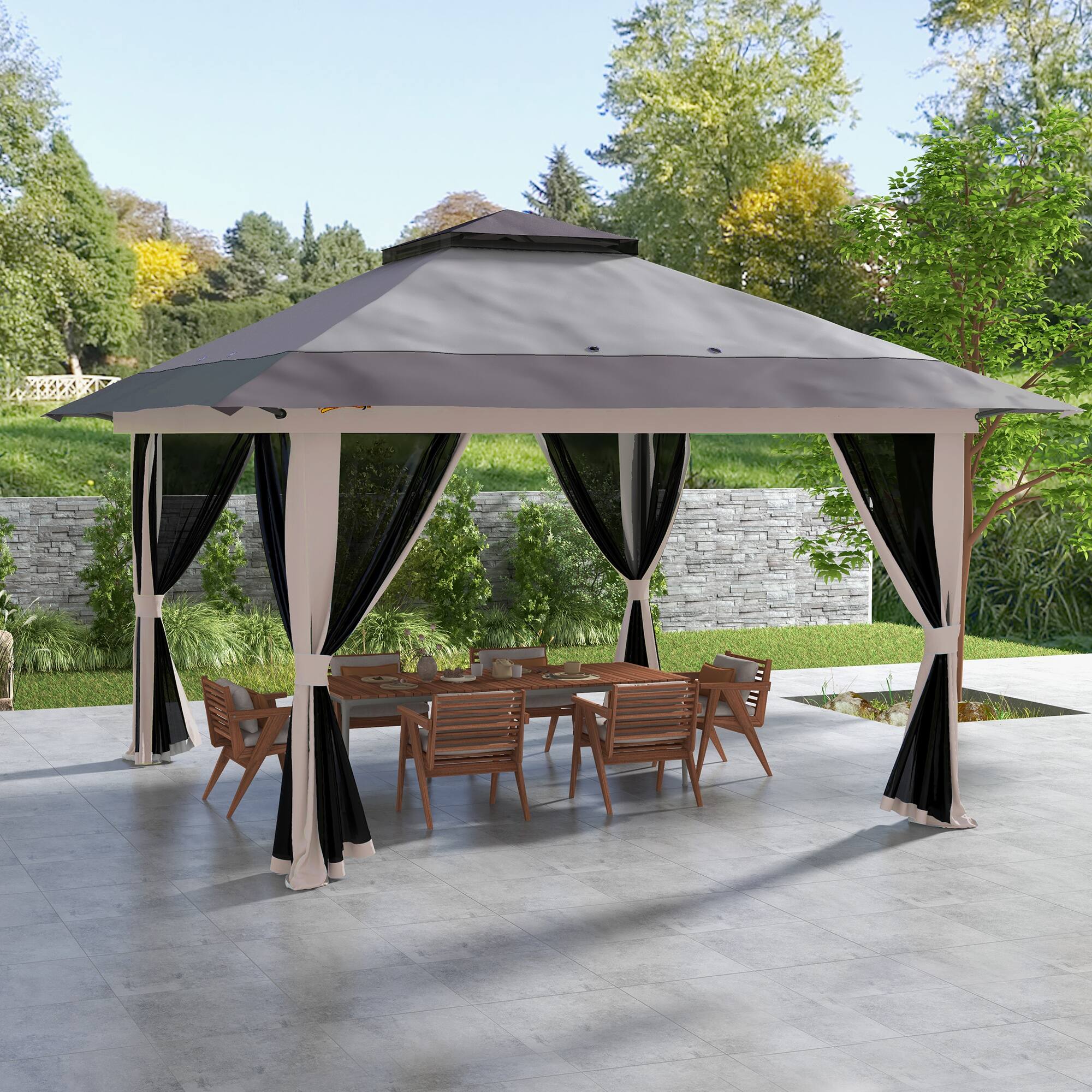 Alt View 1. Outsunny - 13' x 13' Pop Up Gazebo with Netting, UPF 50+ Instant Canopy Tent Shelter with Water/Sand Bags, Wheeled Carry Bag - Light Gray.
