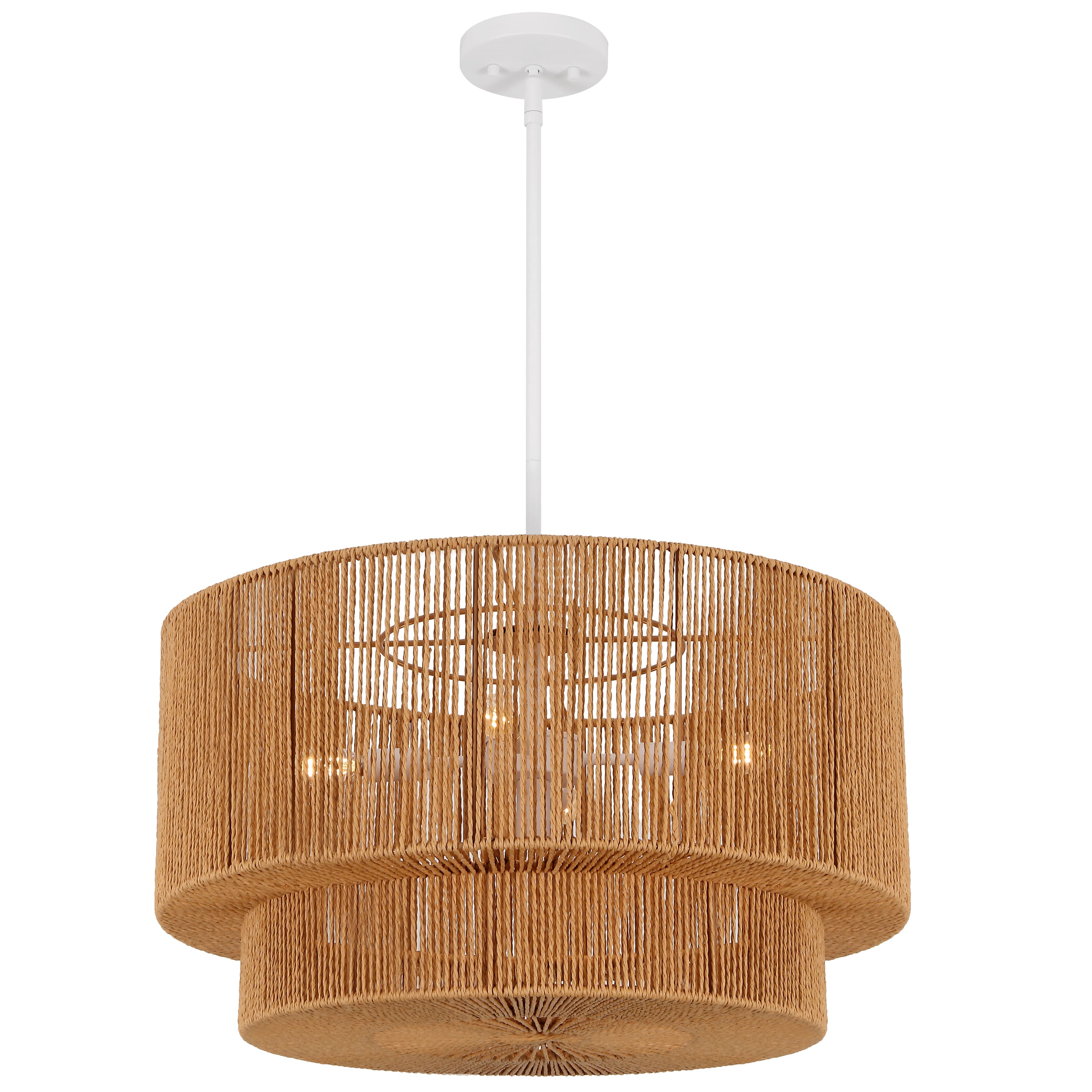 "Jonathan Y - Elliott 24"" 5-Light Coastal Adjustable Metal Hand-Woven Rattan-Look Paper Rope 2-Tier Drum LED Chandelier - Brown" price history on PriceWatchPro