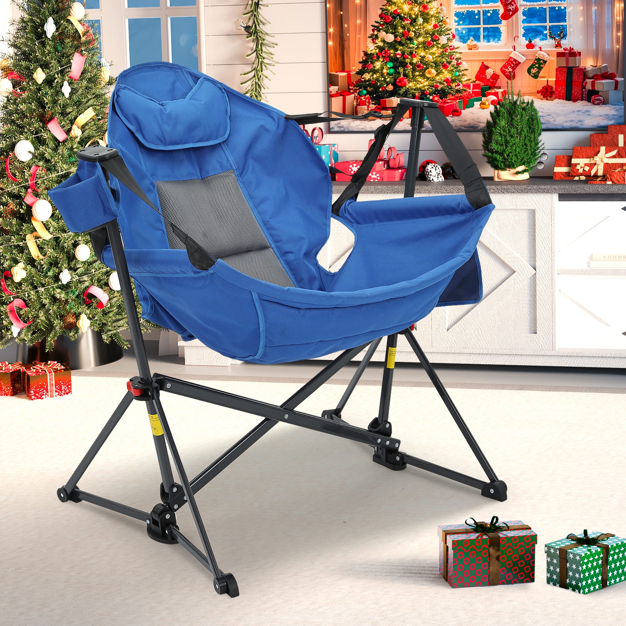 Alt View 3. Ainfox - Ainfox Hammock Camping Chair, Portable Heavy Duty Folding Swing Chair for Adults with Carrying Bag & Optional Footrest - Blue-without Footrest.