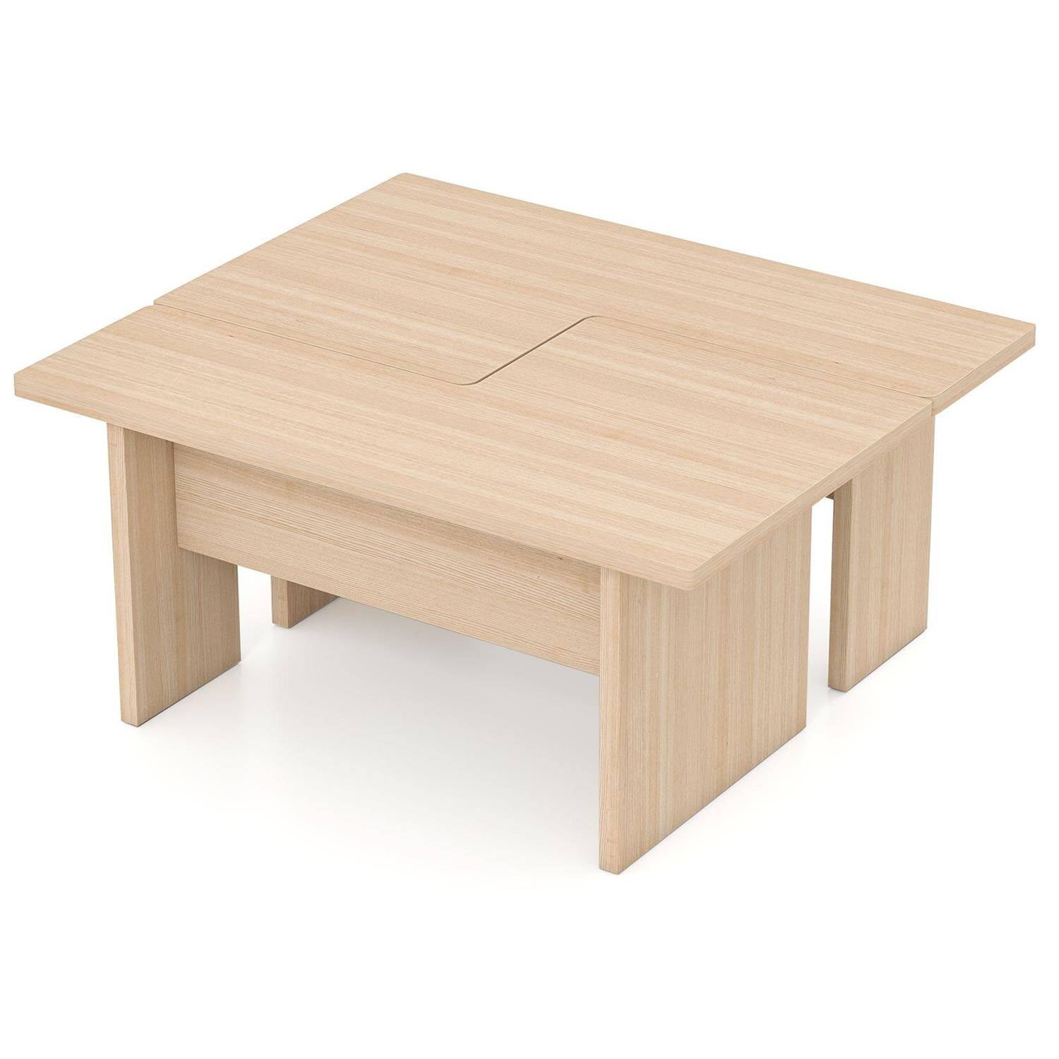 Back. Pefilos - Modular Coffee Table Set (2 Pieces), L-Shaped Reconfigurable Structure, Small Space Optimized, Oak - Brown.