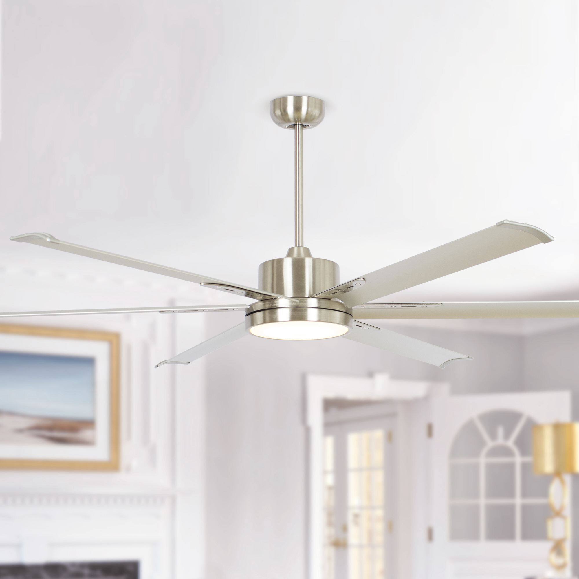 Alt View 6. Parrot Uncle - 65" Modern Silver LED Large Ceiling Fan with Remote Control - Nickel.