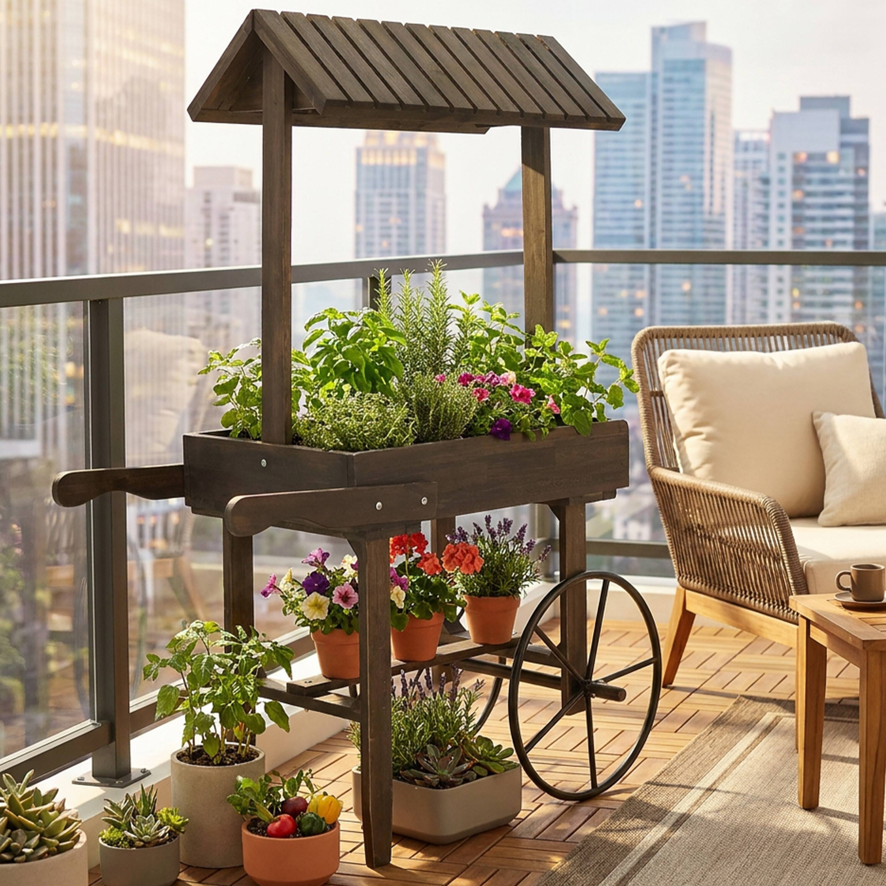 Alt View 10. Sunnydaze - Rustic, Vintage Flower Cart Display Stand with Wheels - Gray.