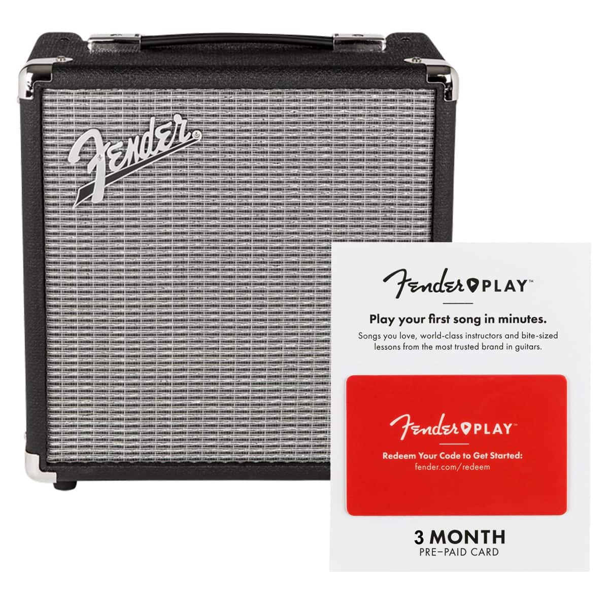 Fender - Rumble 15 (V3) Bass Amplifier with 8" Speaker, Black/Silver, Play 3 Month Prepaid Card