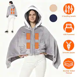 Loheer - 8 zone heated blanket electric heating hoodie 59x31in - Gray