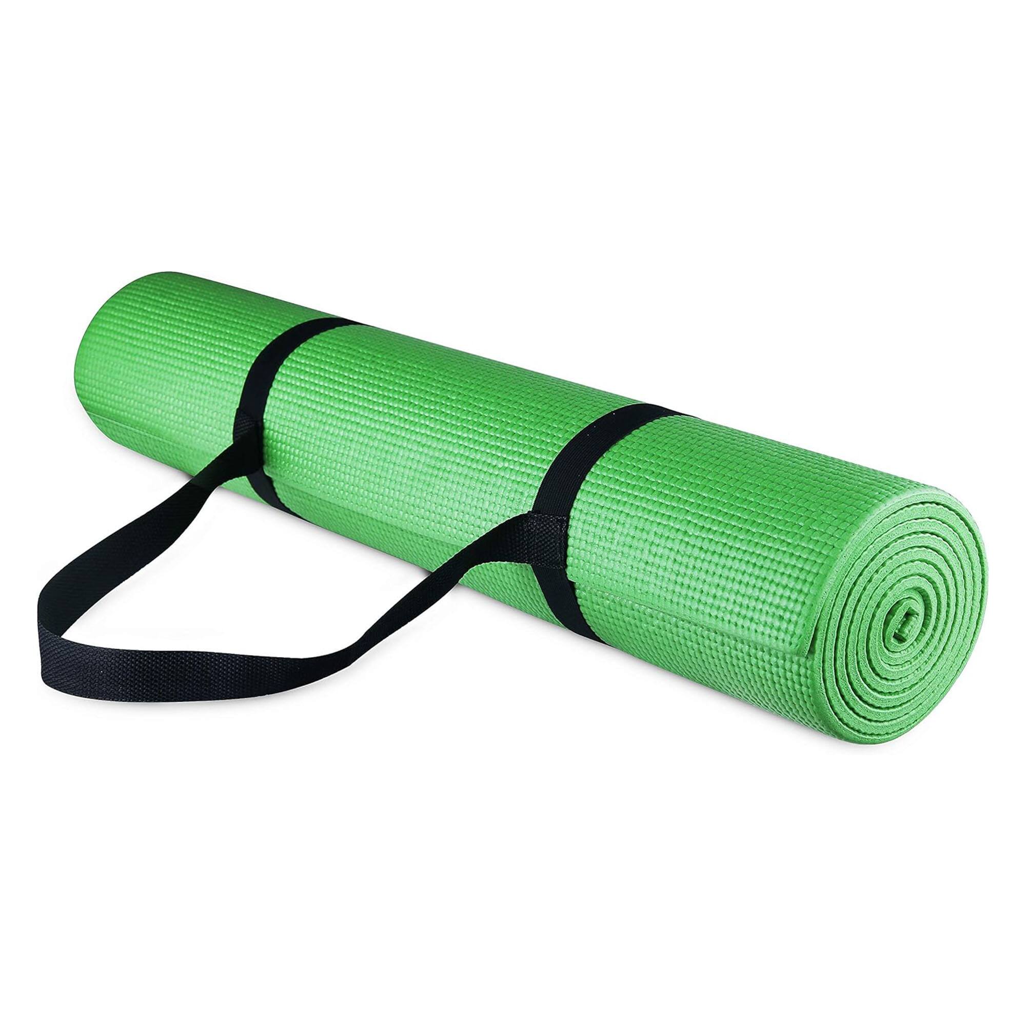 Fitvids - 1/4” High Density Thick Non Slip Workout Yoga Mat and Carry Strap - Green