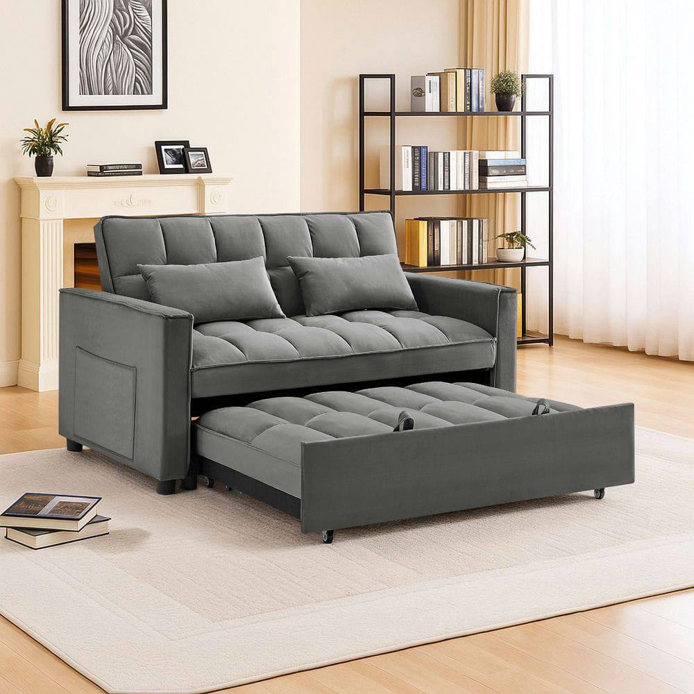 Alt View 4. Resenkos - 54 Inch Adjustable Sofa Bed with Adjustable Backrest, Dual Armrests and Side Storage Pocket for Living Room - Medium grey.