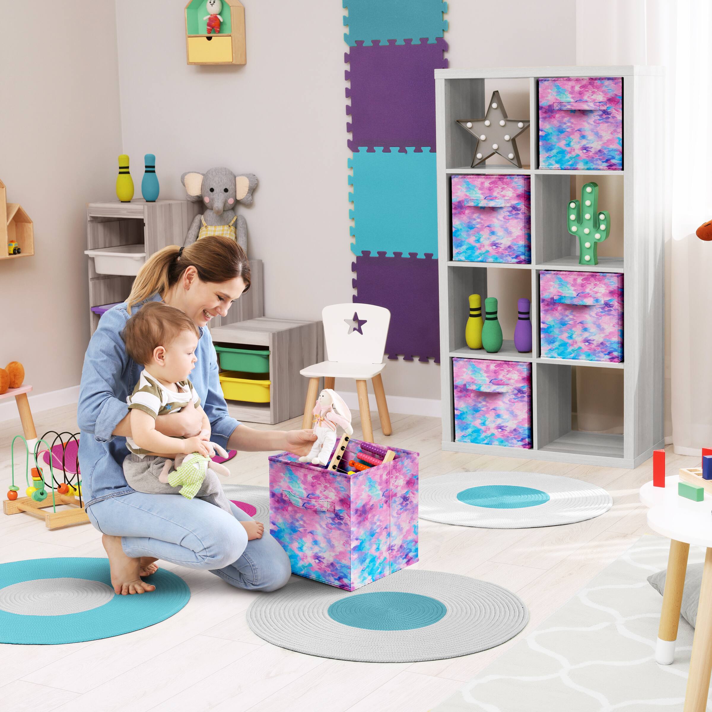 Alt View 3. Sorbus - Sorbus Fabric Storage Cube, 11-Inch Foldable Storage Bin with Handle for Closet, Pantry, Cubbies, Toys & Bath (1-Piece) - Purple Tie-dye.