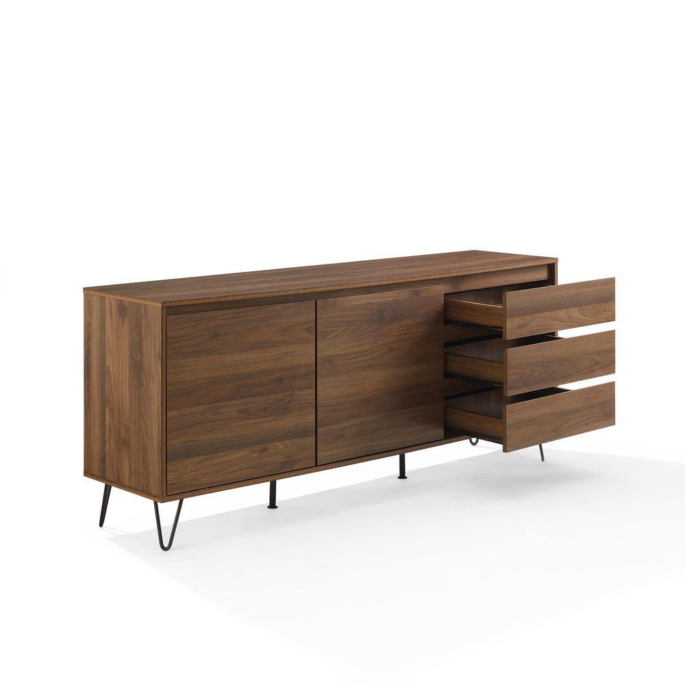 Angle. Crosley Furniture - Teagan Record Storage Sideboard - Brown Oak.