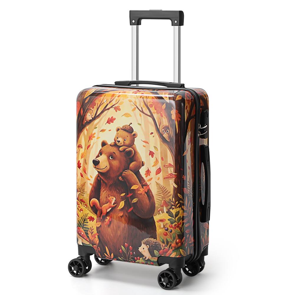 Front. Oumilen - 20 Inch Bear Family Carry On – PC Suitcase with Clear Cover, 360° Silent Spinner Wheels - Multicolor.
