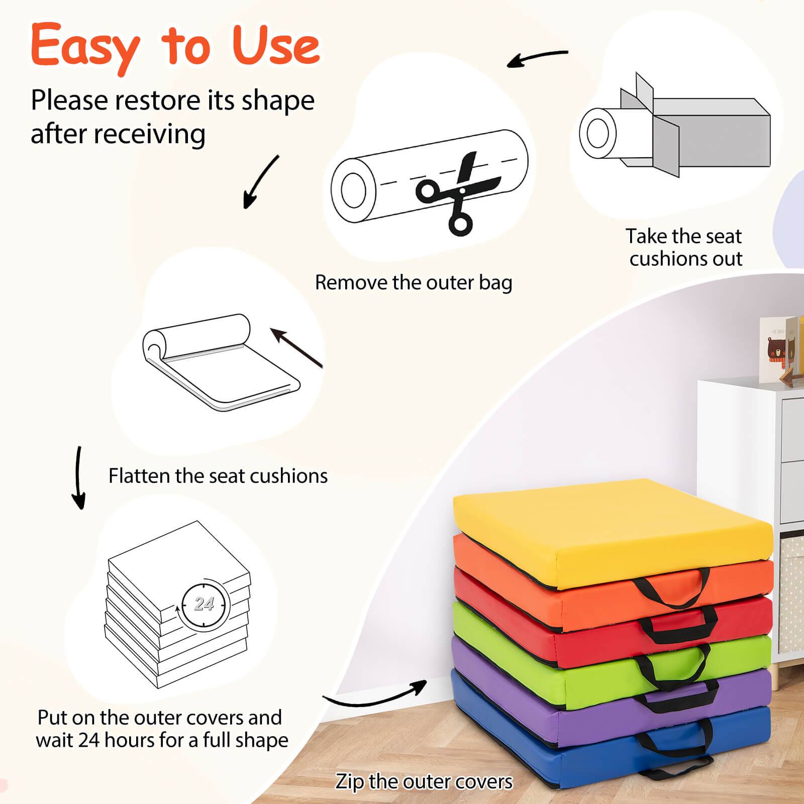 Easy to Use

Please restore its shape after receiving

1. Remove the outer bag
2. Take the seat cushions out
3. Flatten the seat cushions
4. Put on the outer covers and wait 24 hours for a full shape
5. Zip the outer covers