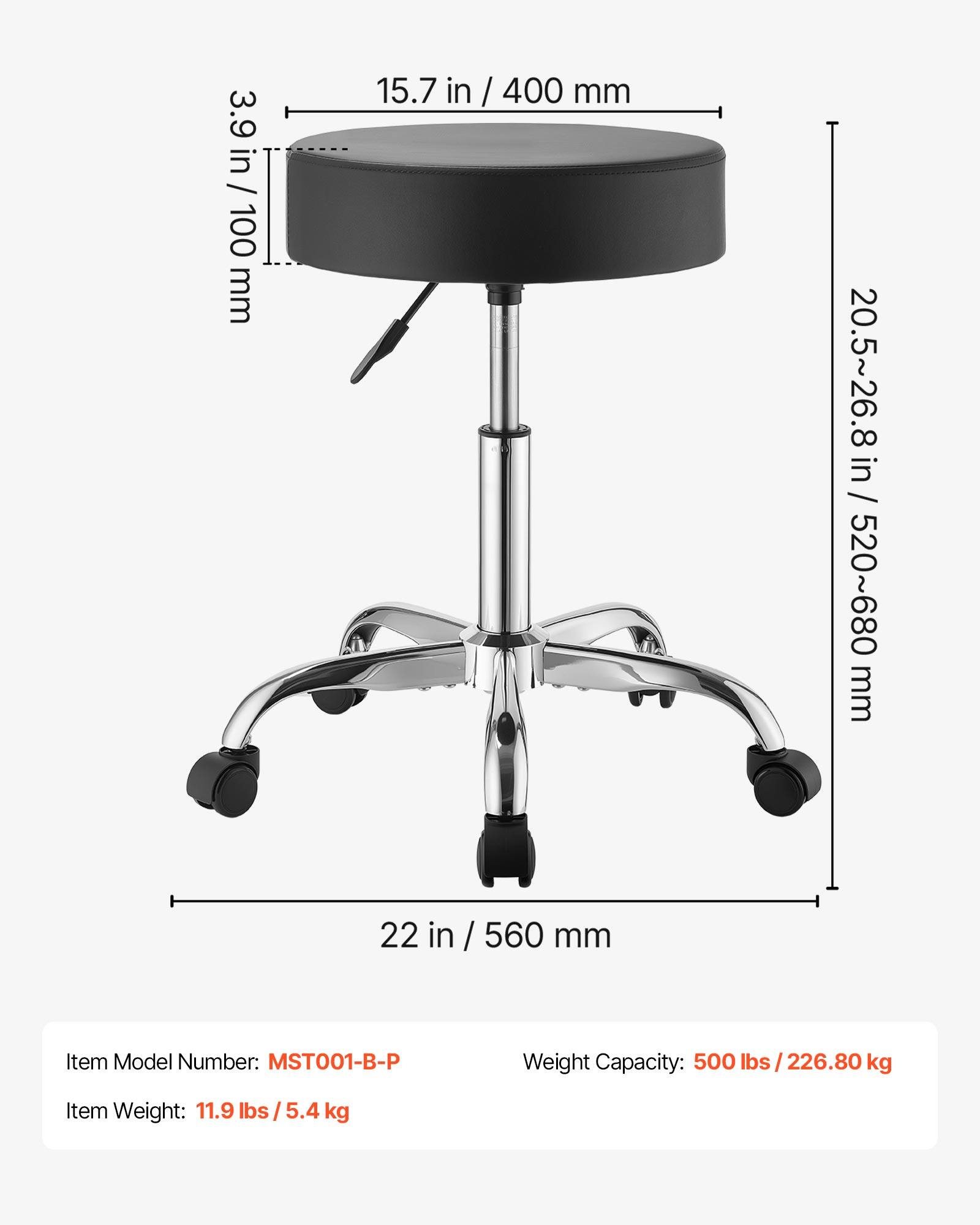 3.9 in / 100 mm  
15.7 in / 400 mm  
20.5~26.8 in / 520~680 mm  
22 in / 560 mm  

Item Model Number: MST001-B-P  
Weight Capacity: 500 lbs / 226.80 kg  
Item Weight: 11.9 lbs / 5.4 kg