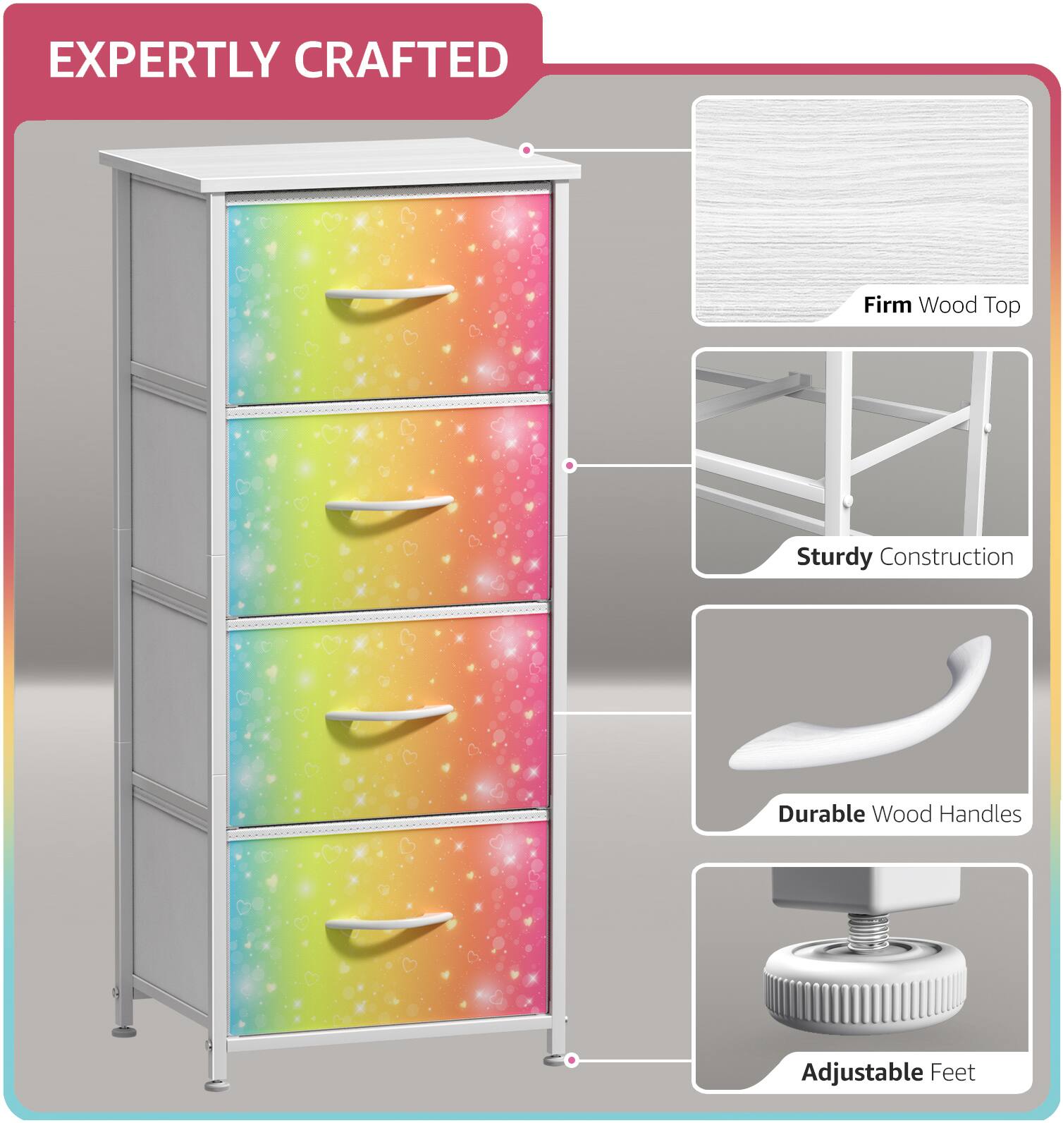 EXPERTLY CRAFTED

- Firm Wood Top
- Sturdy Construction
- Durable Wood Handles
- Adjustable Feet