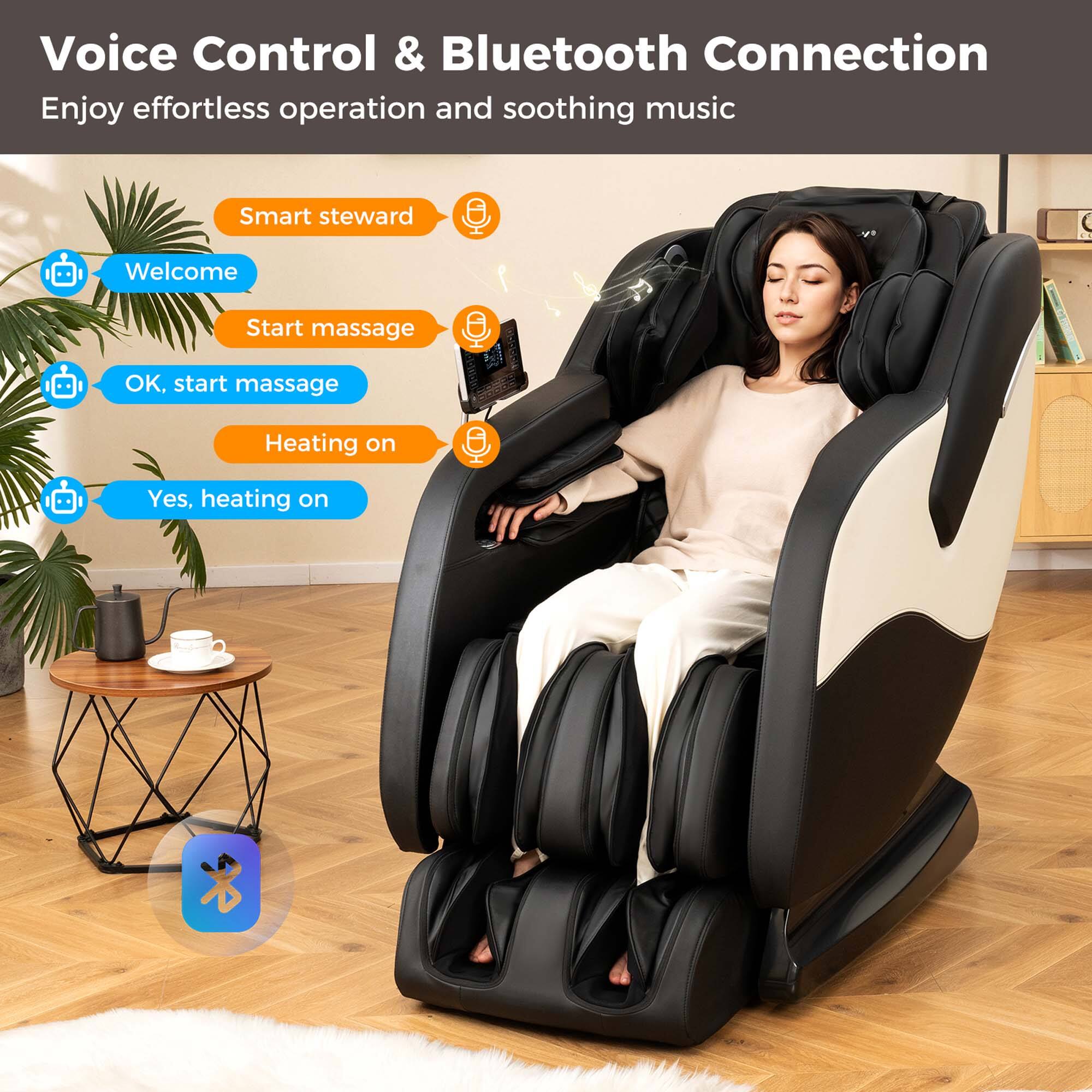 Voice Control & Bluetooth Connection: Enjoy effortless operation and soothing music. Smart steward: Welcome. Start massage: OK, start massage. Heating on: Yes, heating on.