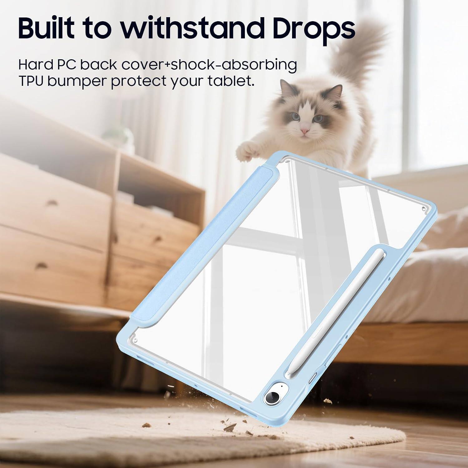 Built to withstand Drops  
Hard PC back cover+shock-absorbing TPU bumper protect your tablet.