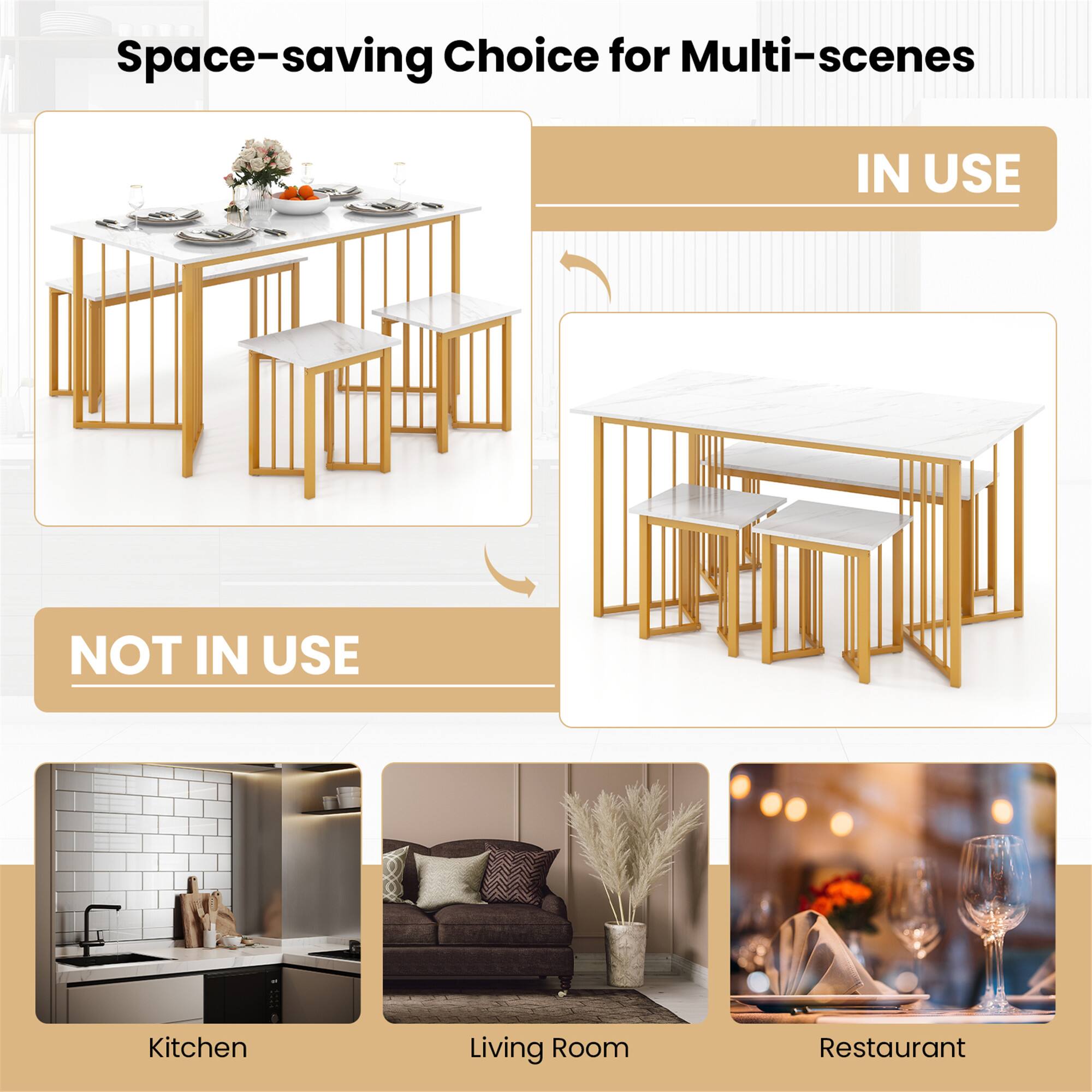Space-saving Choice for Multi-scenes

IN USE

NOT IN USE

Kitchen

Living Room

Restaurant
