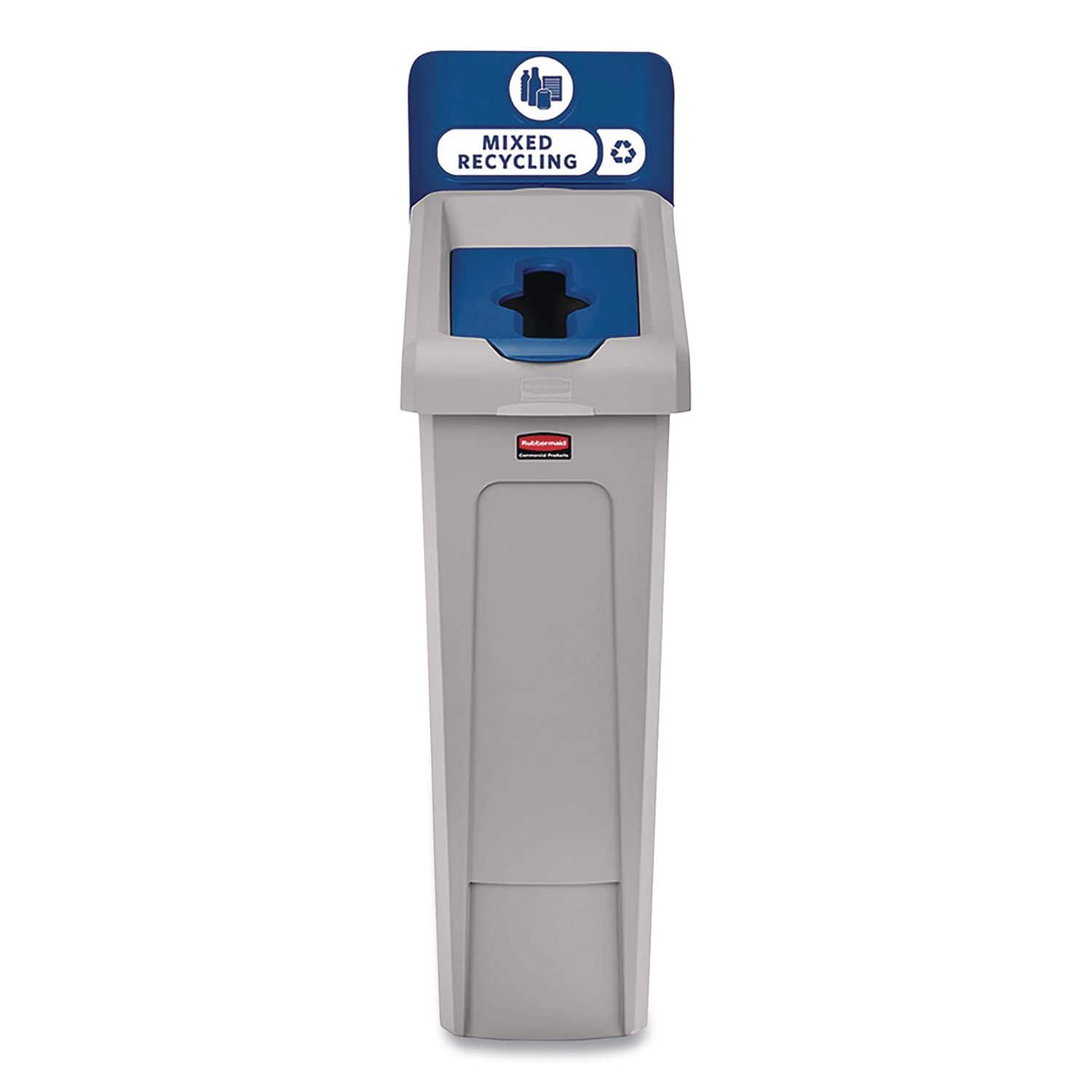 RubberMaid - Slim Jim Recycling Station Kit, 1-Stream Mixed Recycling, 23 gal, Plastic, Gray/Blue