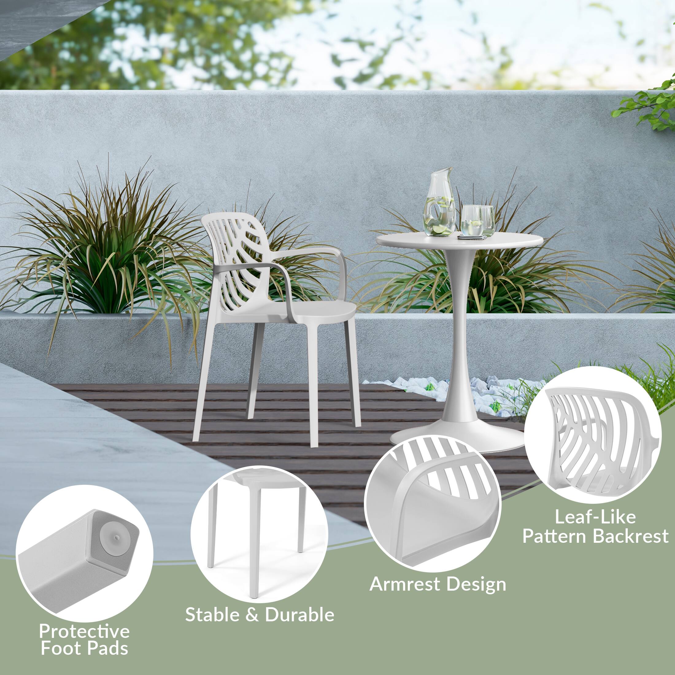 - Leaf-Like Pattern Backrest
- Protective Foot Pads
- Armrest Design
- Stable & Durable
