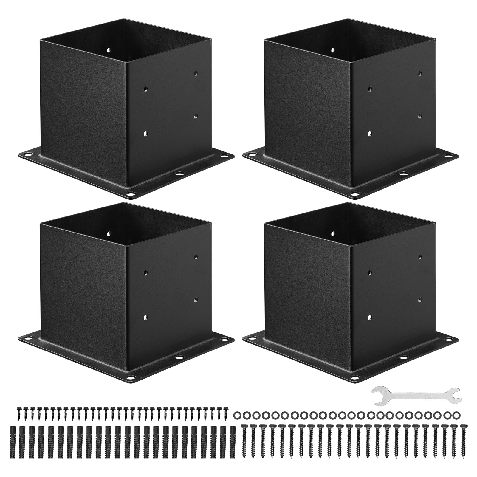 VEVOR - 4x4 Post Base 4 Pcs, Inner Size 3.6x3.6 inch / 92x92 mm Post Brackets, Heavy Duty Carbon Steel Decking Posts, Wood Posts - Black