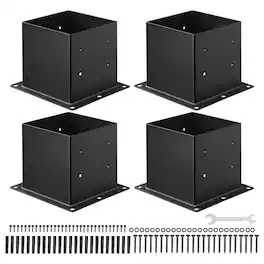 VEVOR - 4x4 Post Base 4 Pcs, Inner Size 3.6x3.6 inch / 92x92 mm Post Brackets, Heavy Duty Carbon Steel Decking Posts, Wood Posts - Black