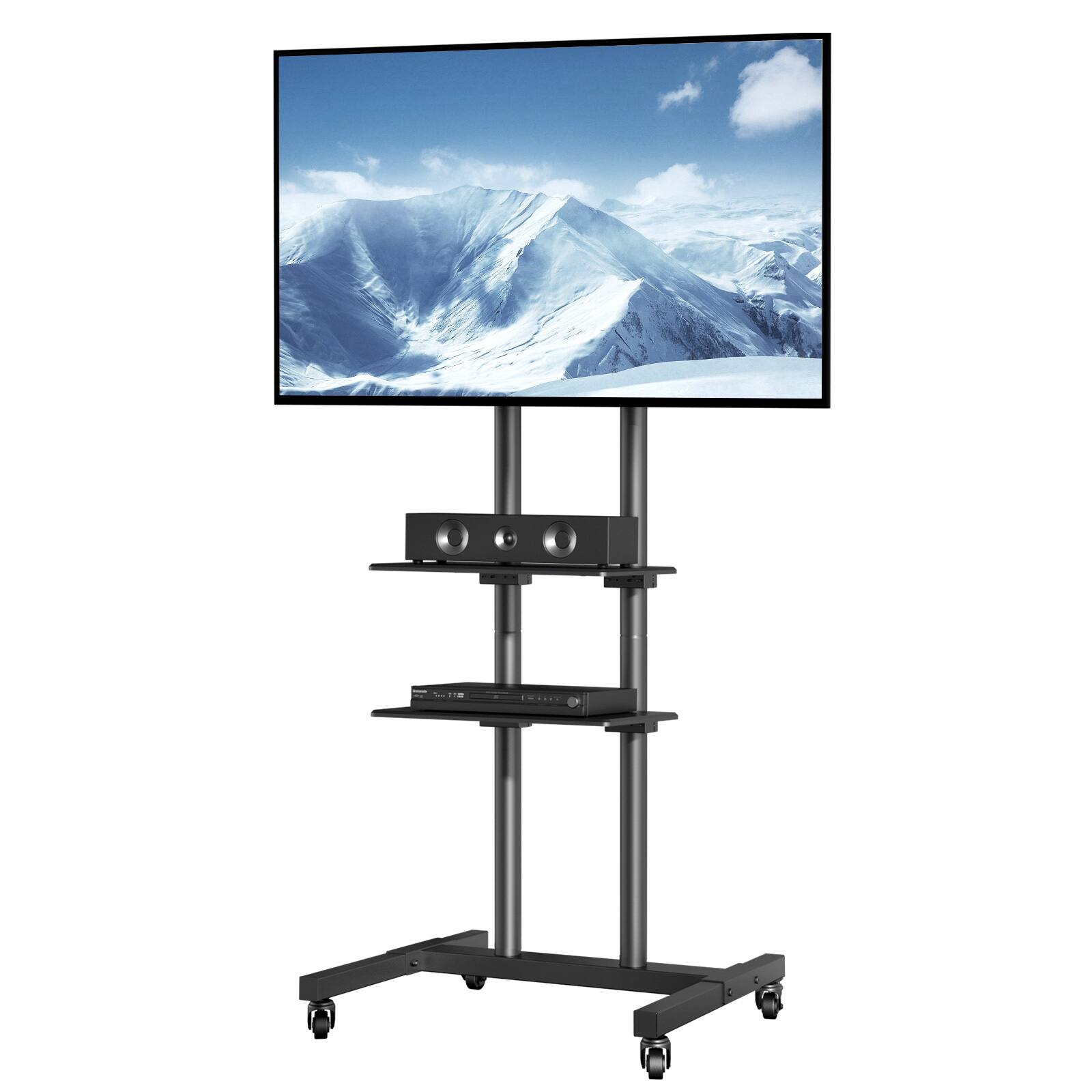Front. VEVOR - Mobile TV Stand, Mobile TV Cart for 32 to 70 inch TVs, Height Adjustable Portable TV Stand with Wheels - Black.