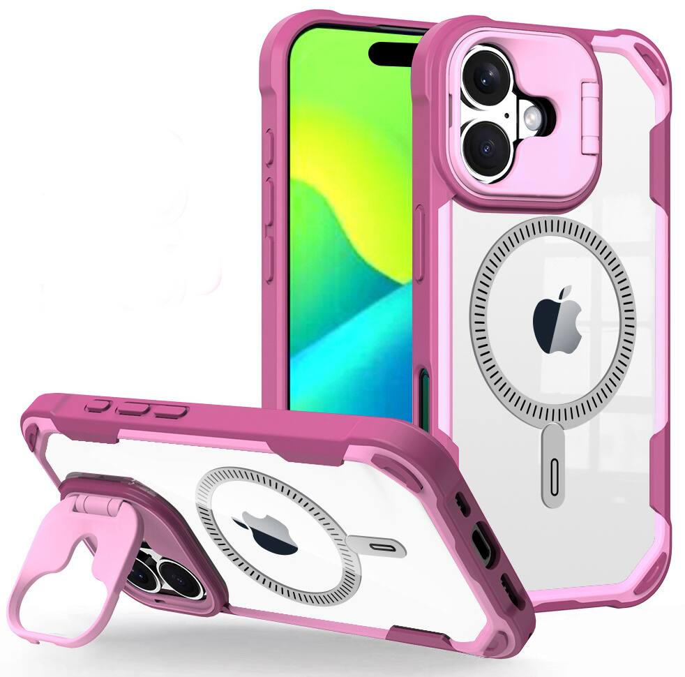 Alt View 2. Nakedcellphone - Clear Cam-Stand Case for iPhone 16 Phone - Compatible with MagSafe - Pink.