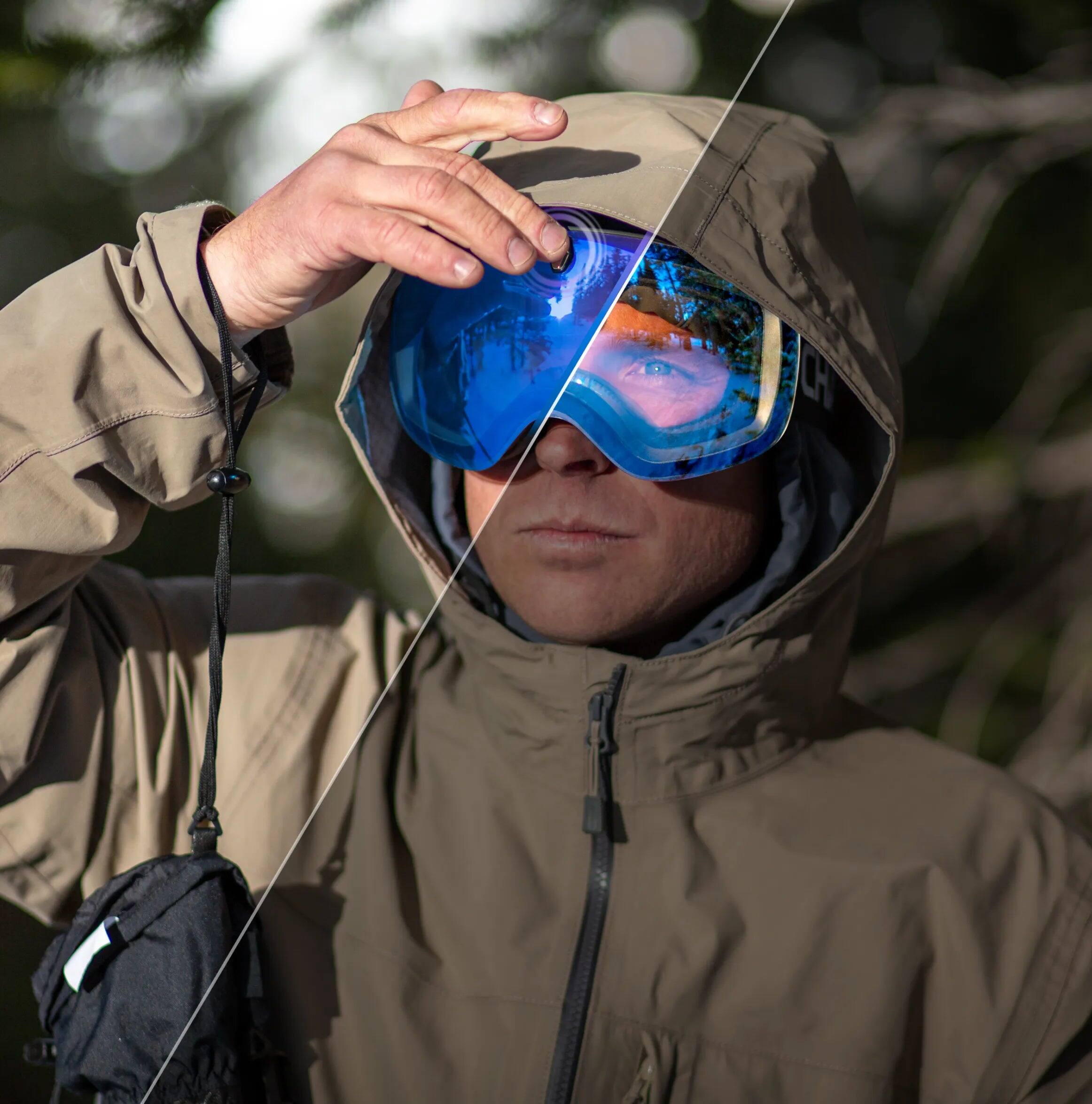 Alt View 3. Chamelo - Aroza Adjustable Tint Sport Goggles - Black / Gold | Blue.