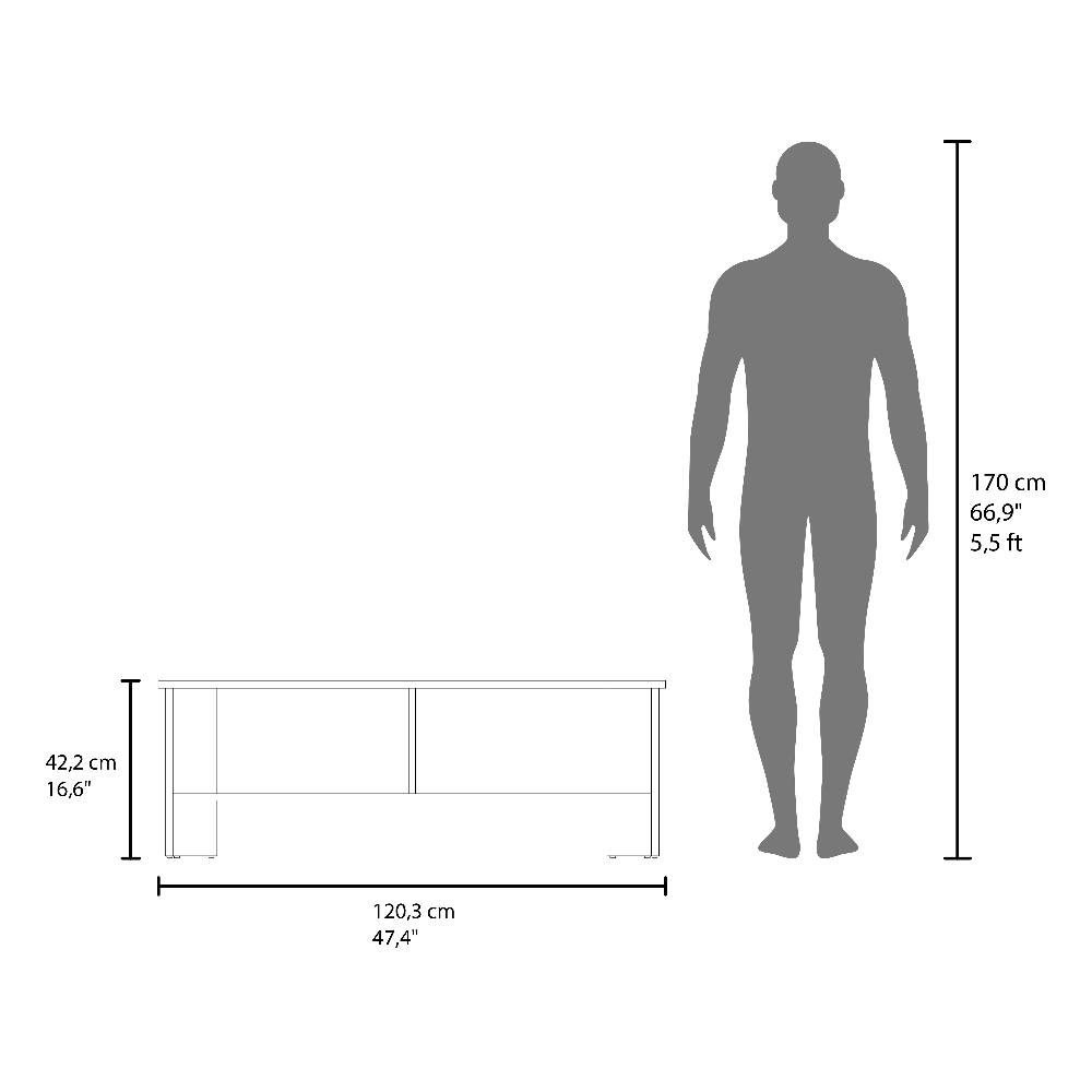 170 cm 66,9" 5,5ft  
42,2 cm 16,6"  
120,3 cm 47,4"