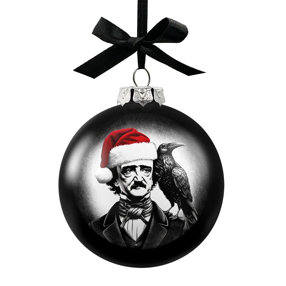 Front. OrnamentallyYou - Edgar Allan Poe Spooky Christmas Portrait Glass Ornament Black Horror Halloween Tree Decoration - Multi-colored.